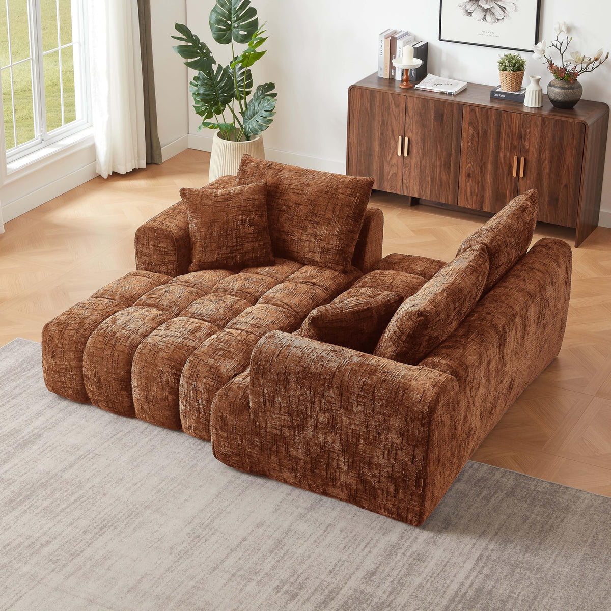 Lovableguy L-Shape Oversized Sectional Sofa,Chenille Modular Cloud Couch Sectional with Right Chaise Lounge,No Assembly,Upholstered Floor Sofa for Living Room Bedroom,khaki
