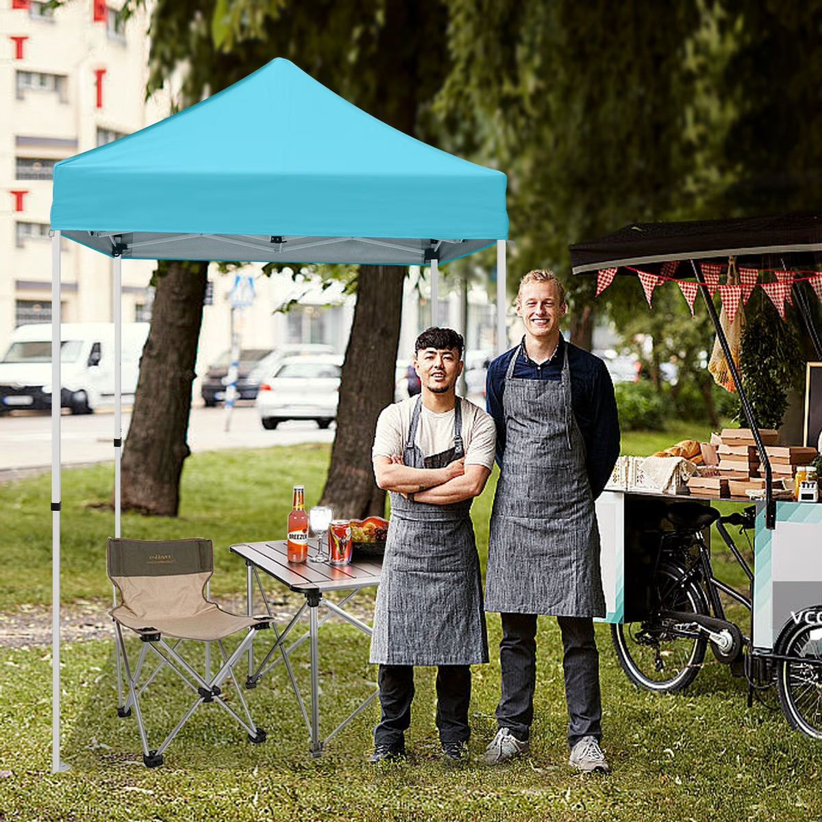 INTER HUT 5x5 Outdoor Pop up Canopy Gazebo, Instant Easy Set up Outdoor Canopy Commercial Fair Shelter, Beige