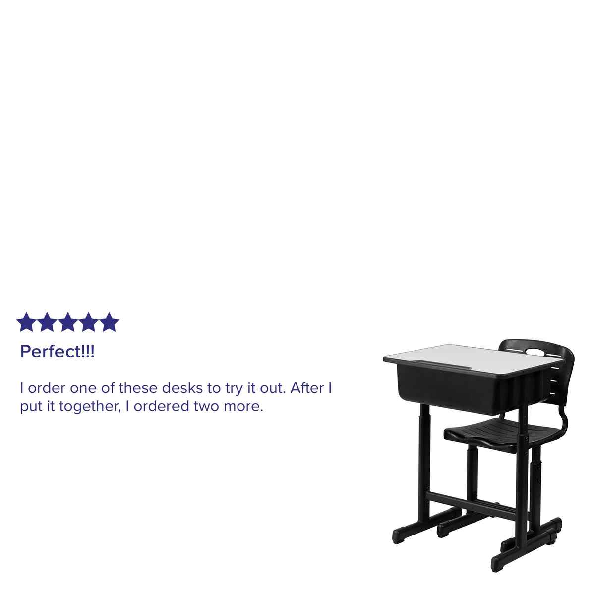 Flash Furniture Adjustable Height Classroom Student Desk with Chair and Book Box, Gray/Black