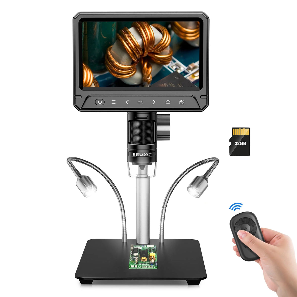 BEBANG 7" Coin Microscope for Adults, 1200X LCD Digital Microscope with 8 Adjustable LED Lights, 2 Flexible Side Lights, PC View Compatible with  Windows, iOS, 32GB