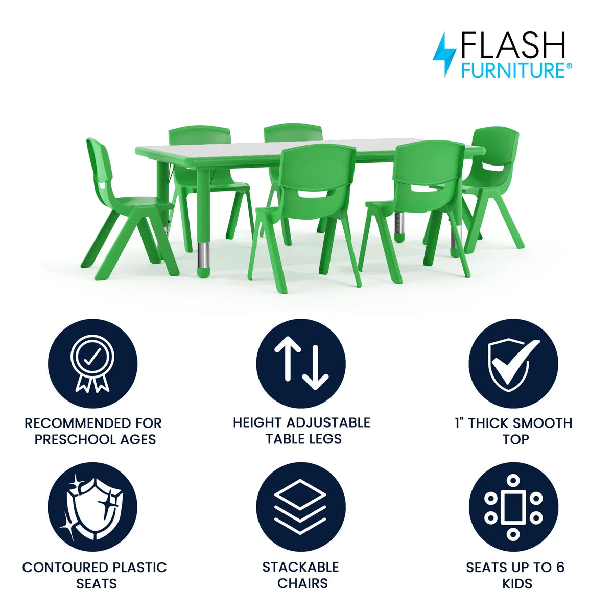 Flash Furniture Emmy Rectangular Adjustable Activity Table with 6 Stacking Chairs, Natural
