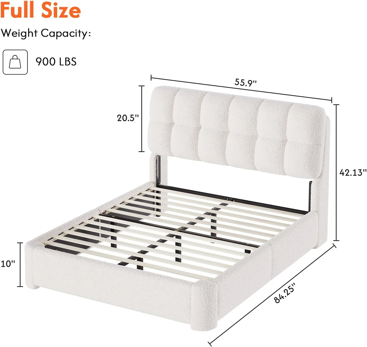 Upholstered Bed Frame Queen Size with Headboard, Modern Soft Cloud Queen Platform Bed for Bedroom, No Box Spring Needed, White