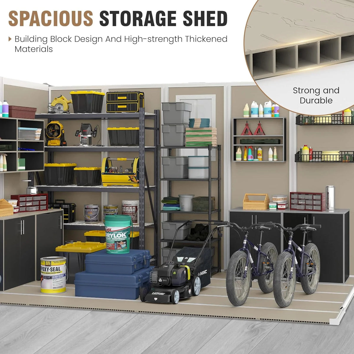 ELPOSUN Outdoor Storage Shed 6x4.5 ft, Resin Outside Sheds & Outdoor Storage Plastic for Trash Can, Bike, Lawnmower, Generator, Tool Shed with Lockable Door for Backyard, Lawn, Patio, Grey & White