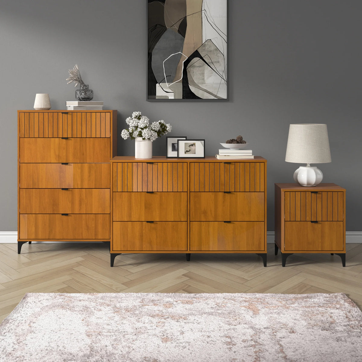 Galano Zaffy 5 Drawer Dressers for bedroom , Dusty Grey Oak
