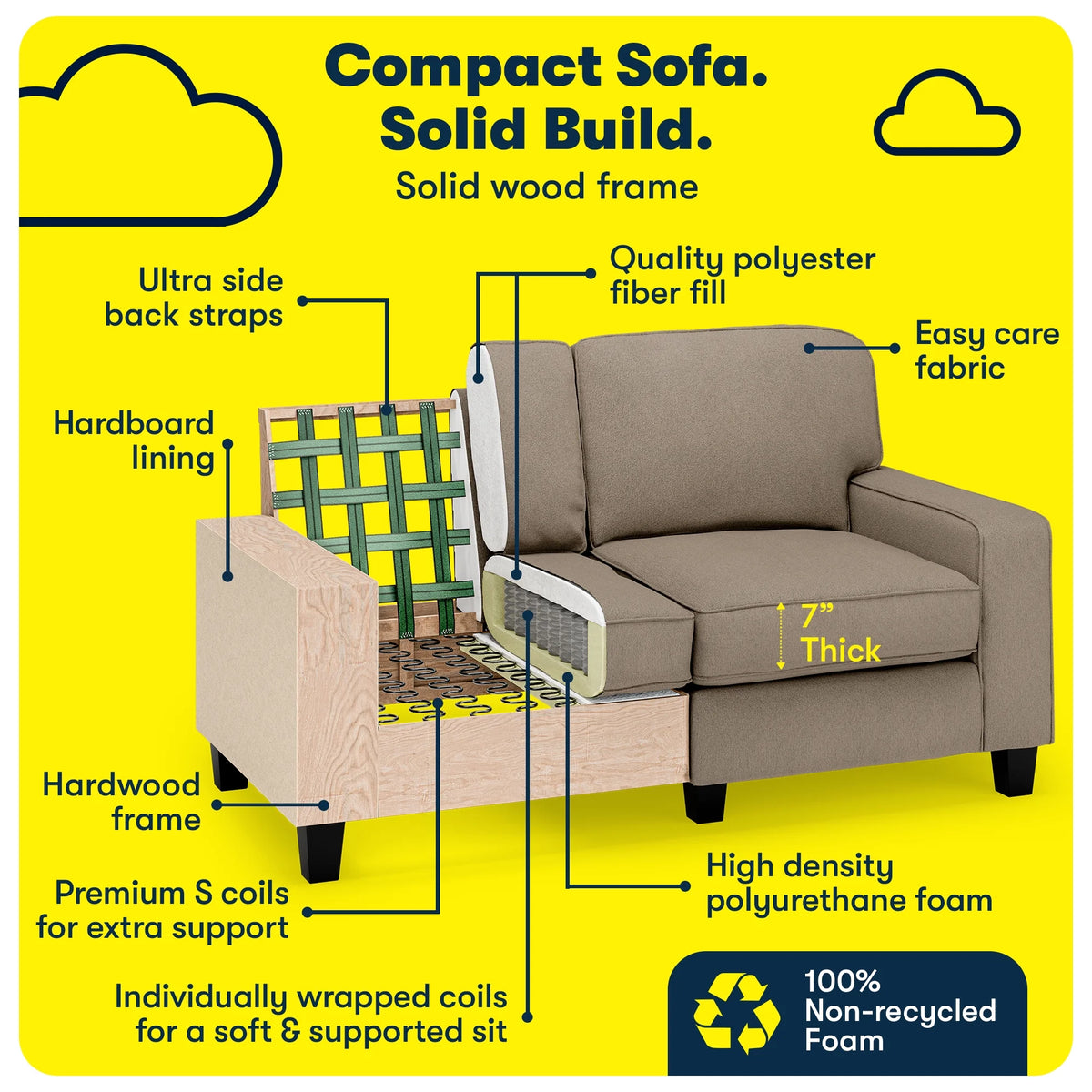 Serta Palisades 61" Track Arm Sofa Loveseat with Removable Covers Beige