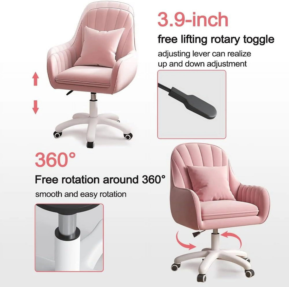 Home Office Chair Computer Chair with Mid-Back Upholstered Modern Tufted Computer Task Chair Swivel Height Adjustable Velvet Accent Chair.��White��