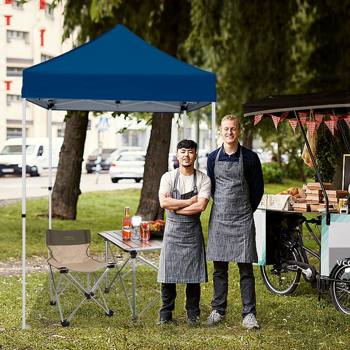 INTER HUT 5x5 Outdoor Pop up Canopy Gazebo, Instant Easy Set up Outdoor Canopy Commercial Fair Shelter, Beige