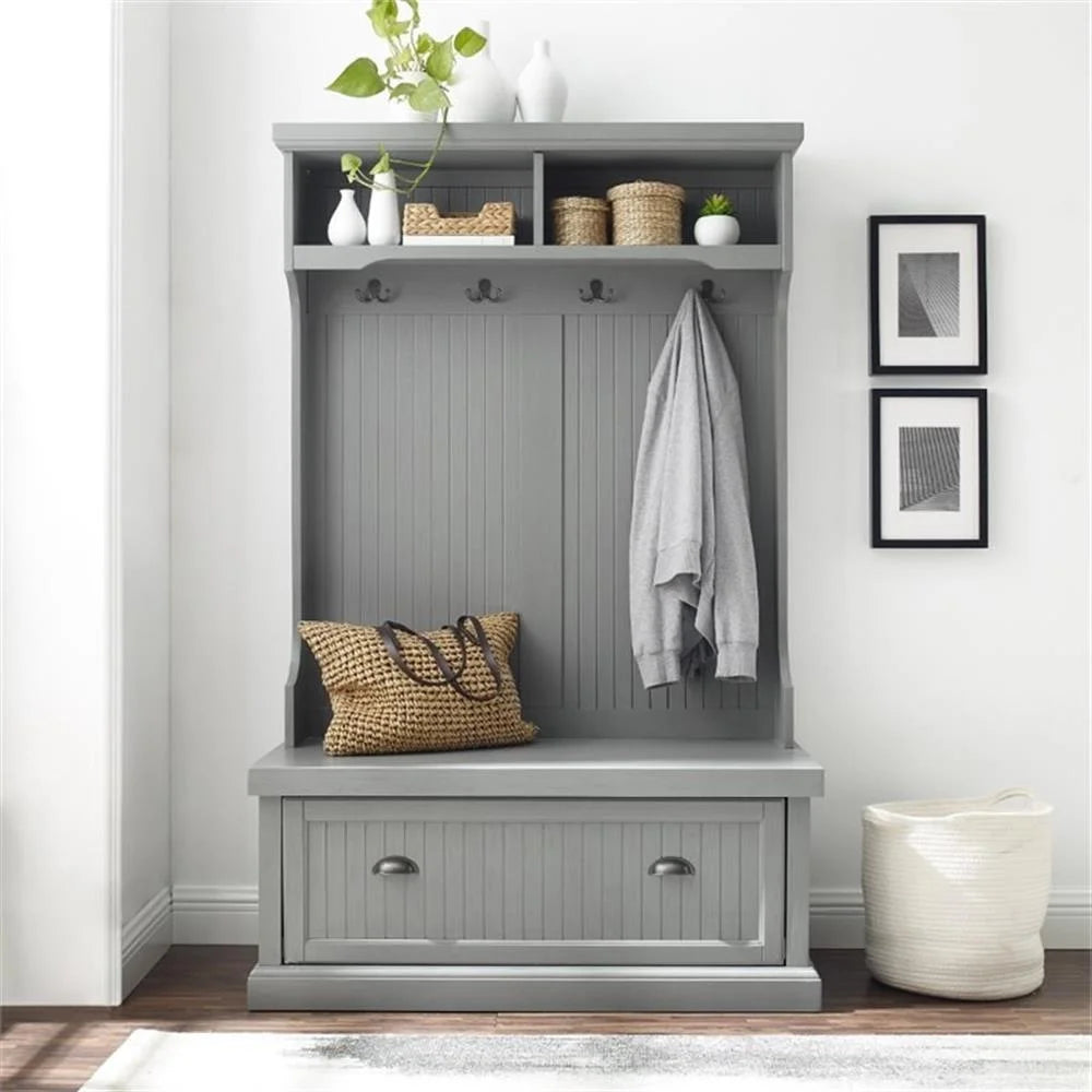Bowery Hill 4-Hook Coastal Wood Hall Tree in Distressed Navy