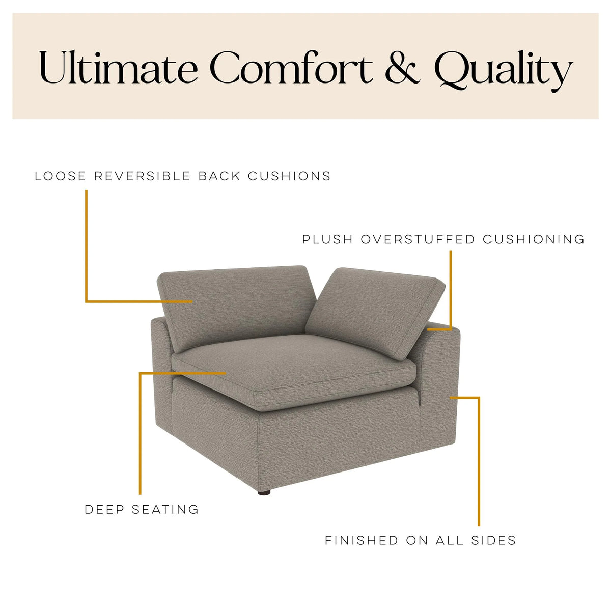 York Modular Corner Chair, Urban Steel Taupe
