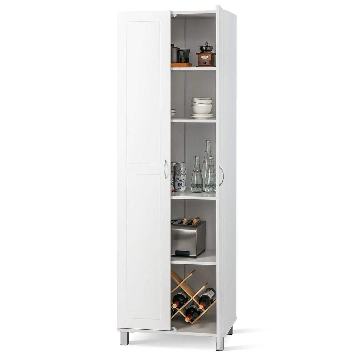 Gymax 2-Door Tall Storage Cabinet Kitchen Pantry Cupboard Organizer Furniture White
