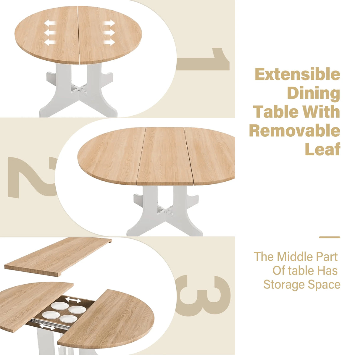 Aukfa Extendable Dining Room Table for 4-6,Oval Table Top with Removable Leaf for Kitchen Dining Living Room,Black
