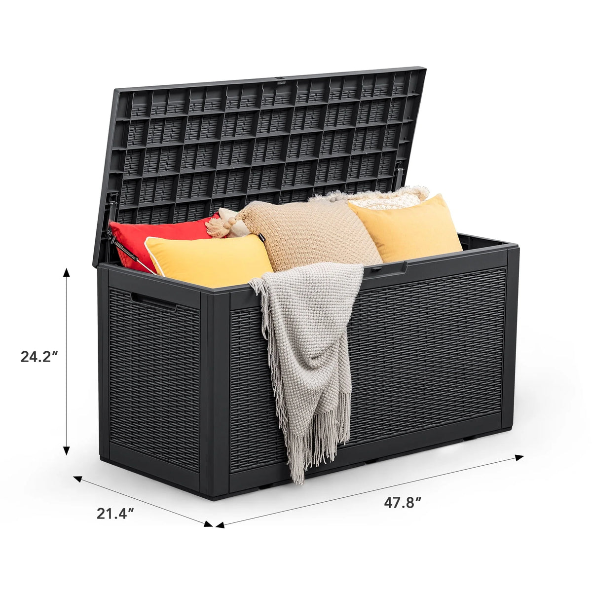 Vineego Outdoor All-Weather 100 Gallon Resin Deck Box,Indoor Outdoor Lockable Storage Container, Black