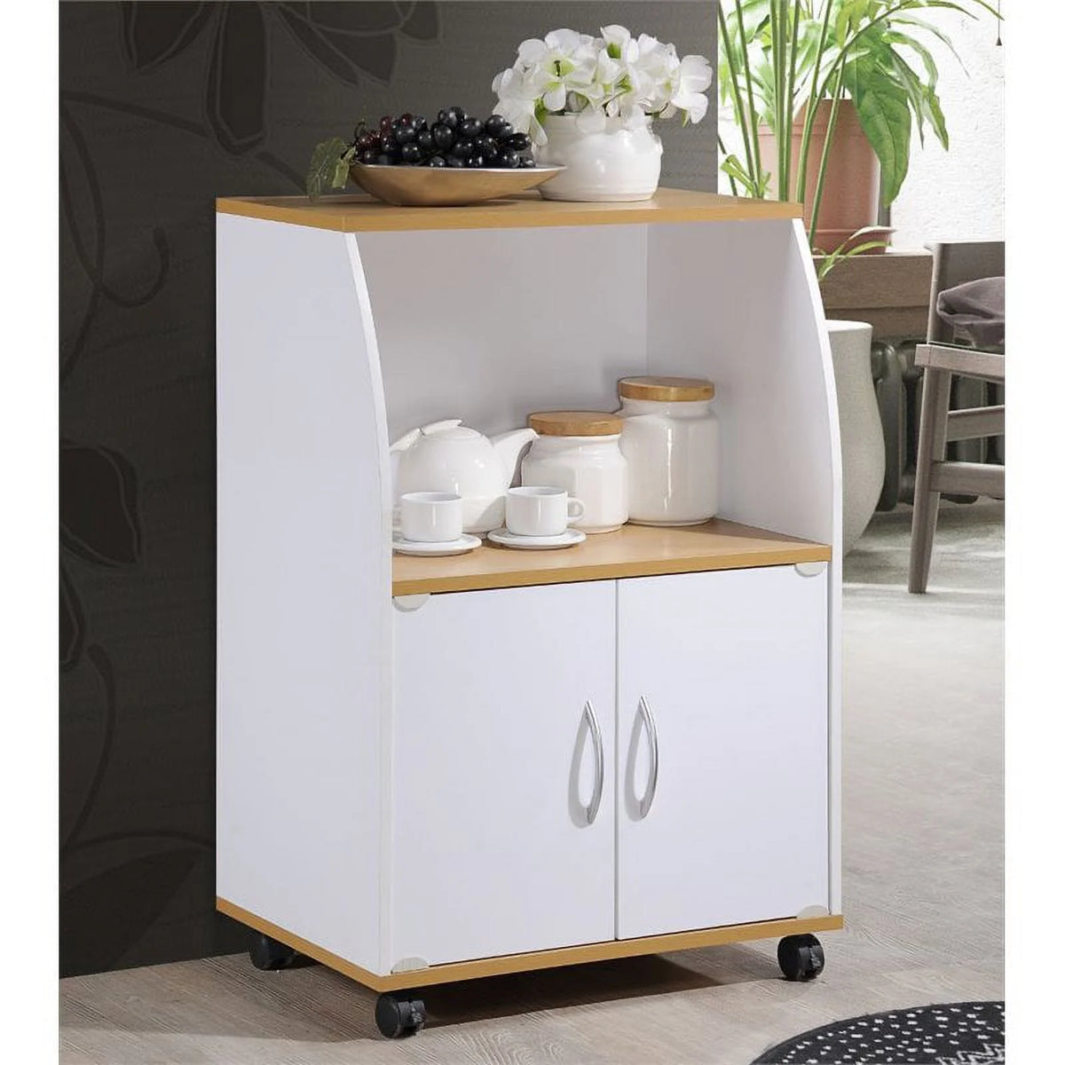 Pemberly Row Microwave Kitchen Cart in Beech