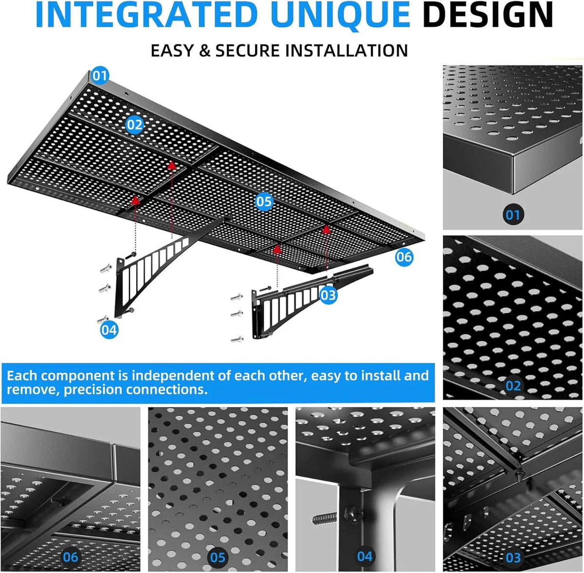 2-Pack Heavy Duty Adjustable Garage Wall Shelving, 520 lbs Load Capacity, 1.64x4ft Garage Shelving Wall Mounted, Floating Storage Rack with Hooks