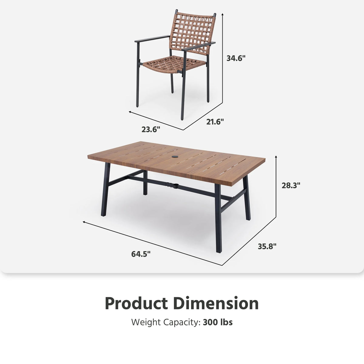 LAUSAINT HOME 7-Piece Outdoor Patio Dining Set, Rattan Chair and Wood-Grain Table, All-Weather Furniture for Garden or Backyard