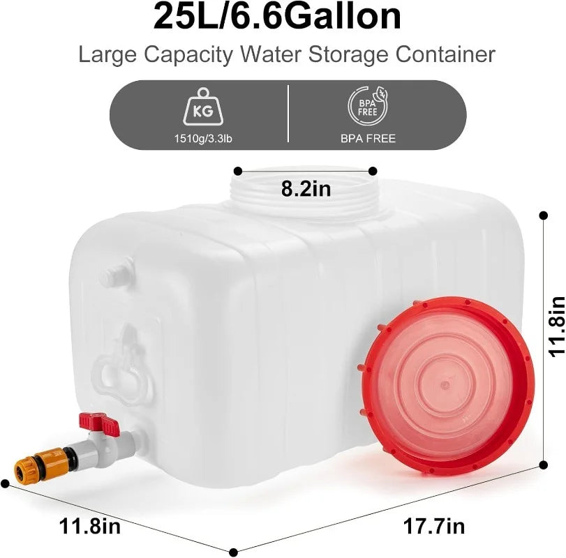 Water Storage Container for Camping, 6.6 Gallon Water Tank with Faucet
