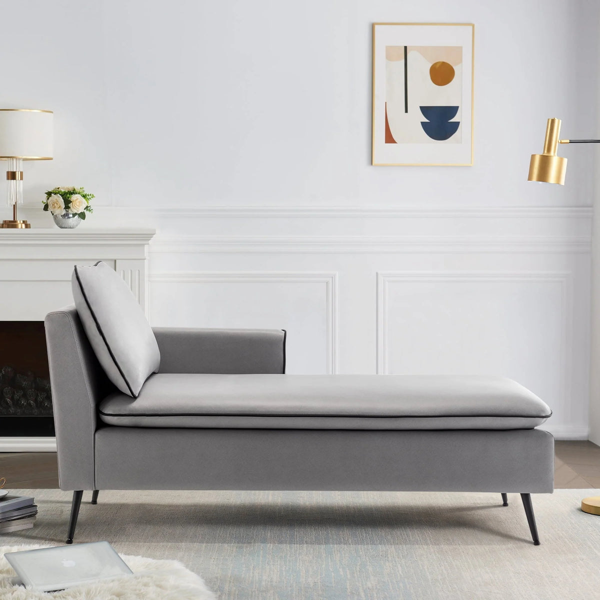 Chaise Lounge Indoor, 57" Long Upholstered Chaise Lounge Chair for Living Room Bedroom Office Chaise Lounge Sofa Recliner Sleeper Chair