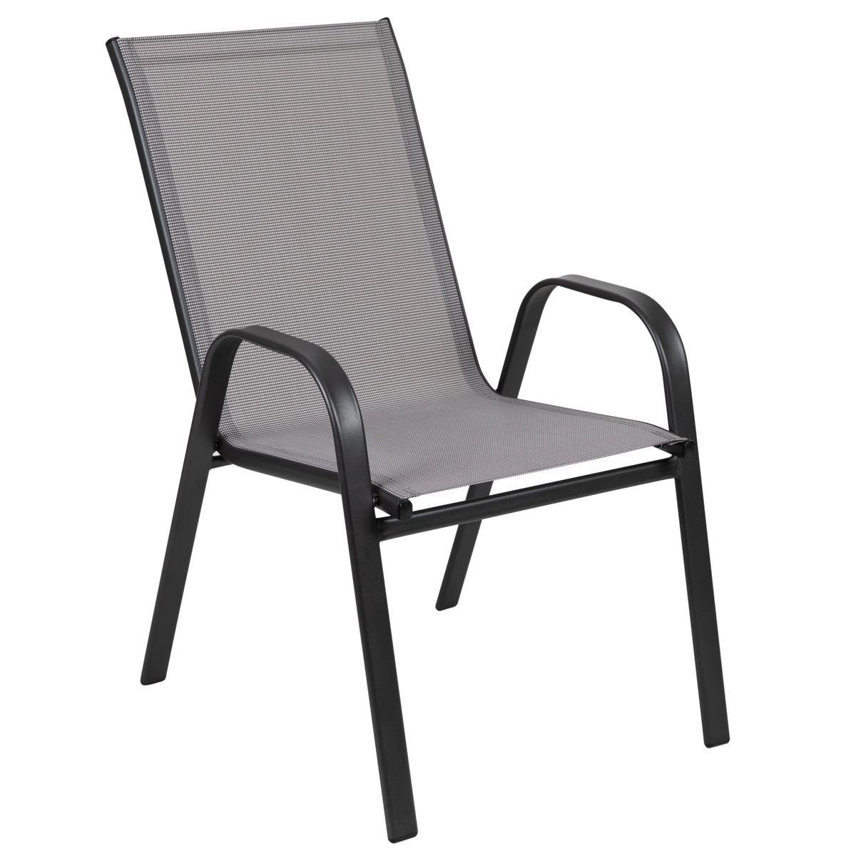 Emma + Oliver 4 Pack Gray Outdoor Stack Chair with Flex Comfort Material - Patio Stack Chair