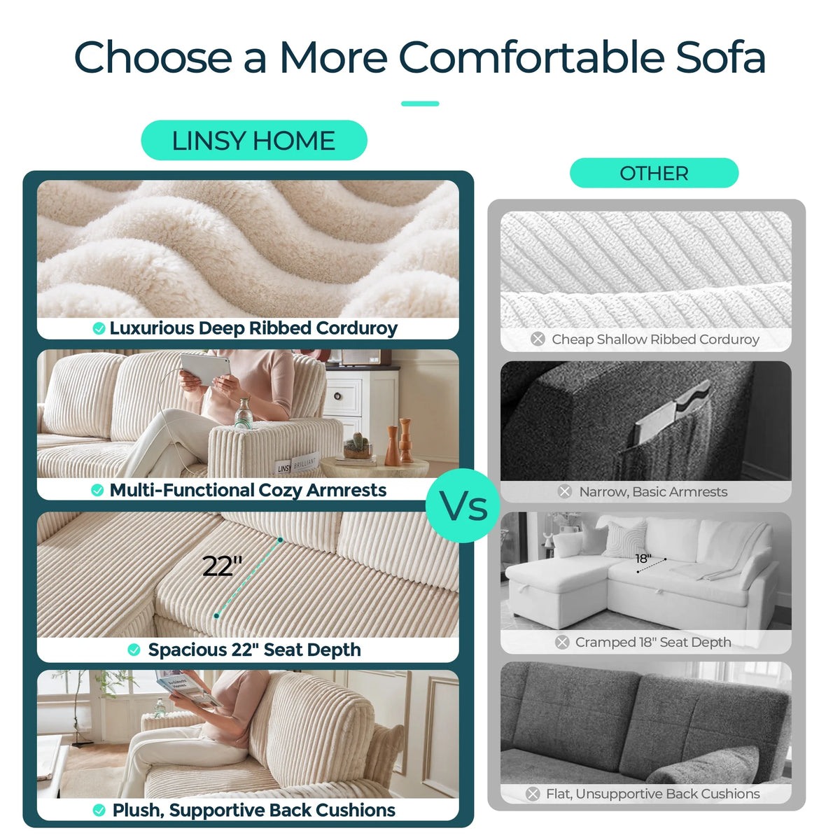 Linsy Home Plush Corduroy Sleeper Sofa Bed with Reversible Storage Chaise, Pull Out Couch Bed with USB, Cup Holder, Side Pocket, L Shaped Sectional Couches for Living Room, Apartment, Dark Grey