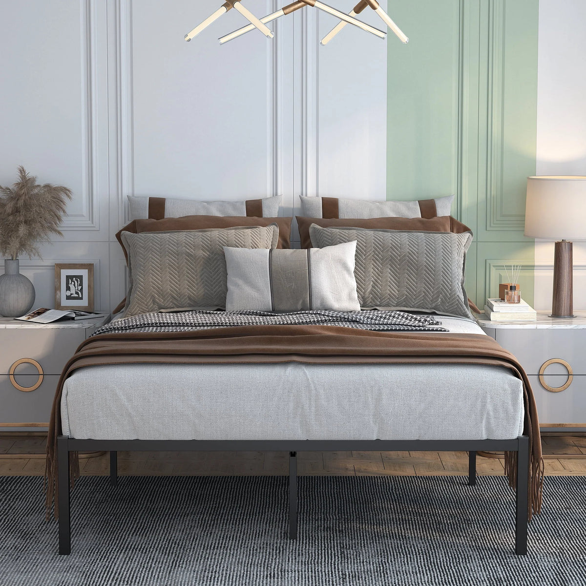 Yoneston Queen Size Metal Bed Frame 18" High Beds Frames with Storage