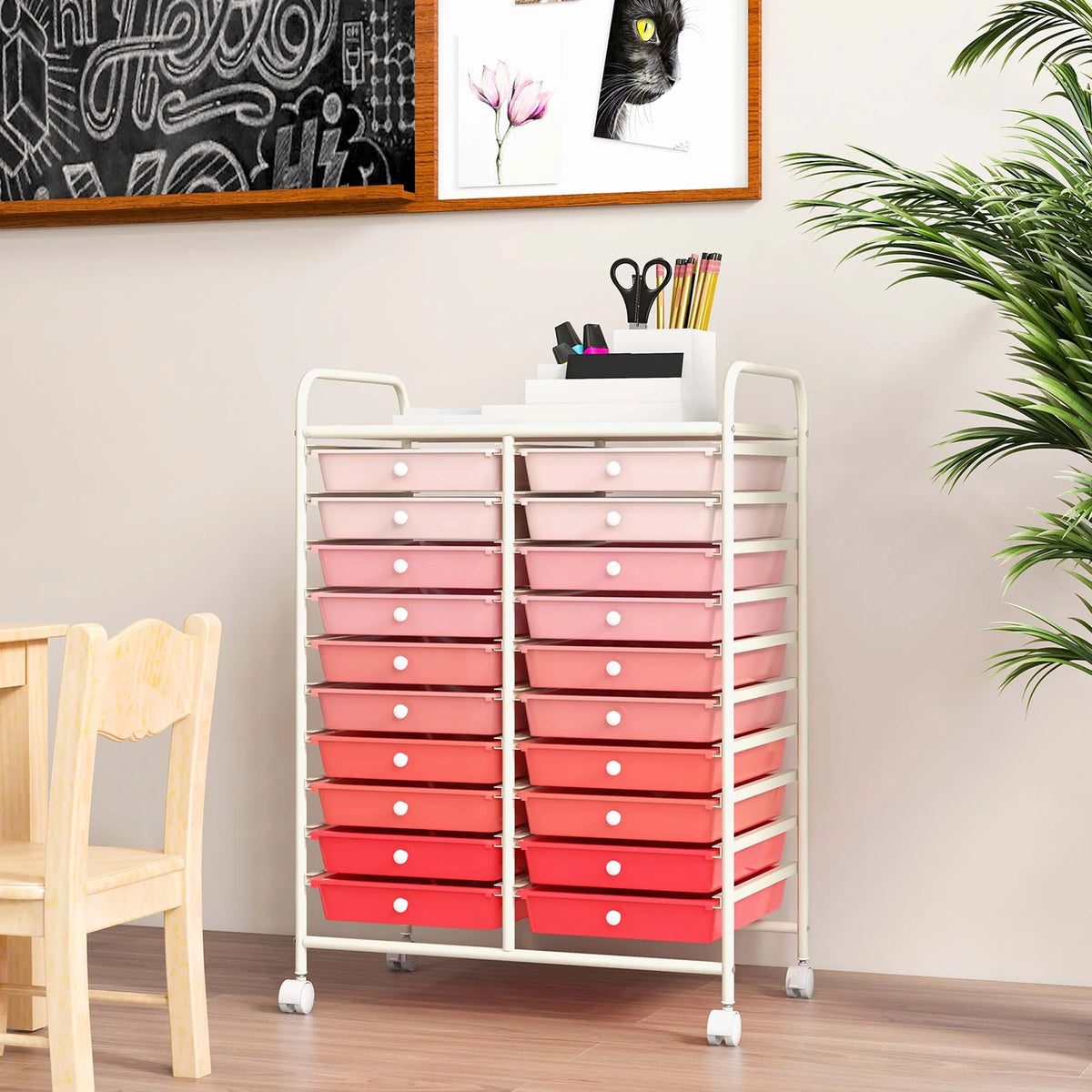 Costway 20 Drawer Rolling Storage Cart Tools Scrapbook Paper Office School Organizer Yellow