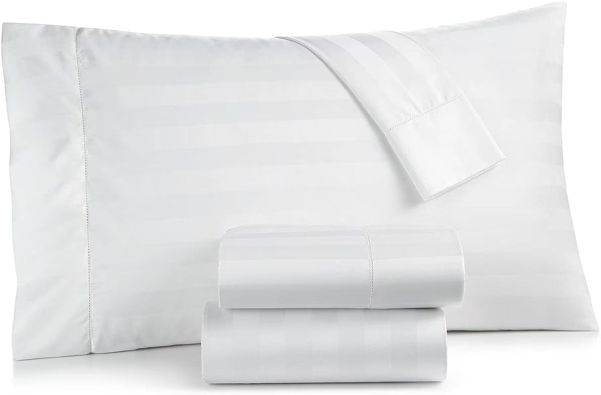 Charter Club Damask Stripe Extra Deep Sheet Set, Size: King, 550 Thread Count 100% Supima Cotton, White