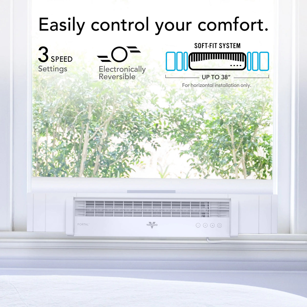 Vornado Portal? Window Fan with 3 Speeds, Reversible Exhaust Mode, Weather Resistant, for Kitchen, Bedroom, Home
