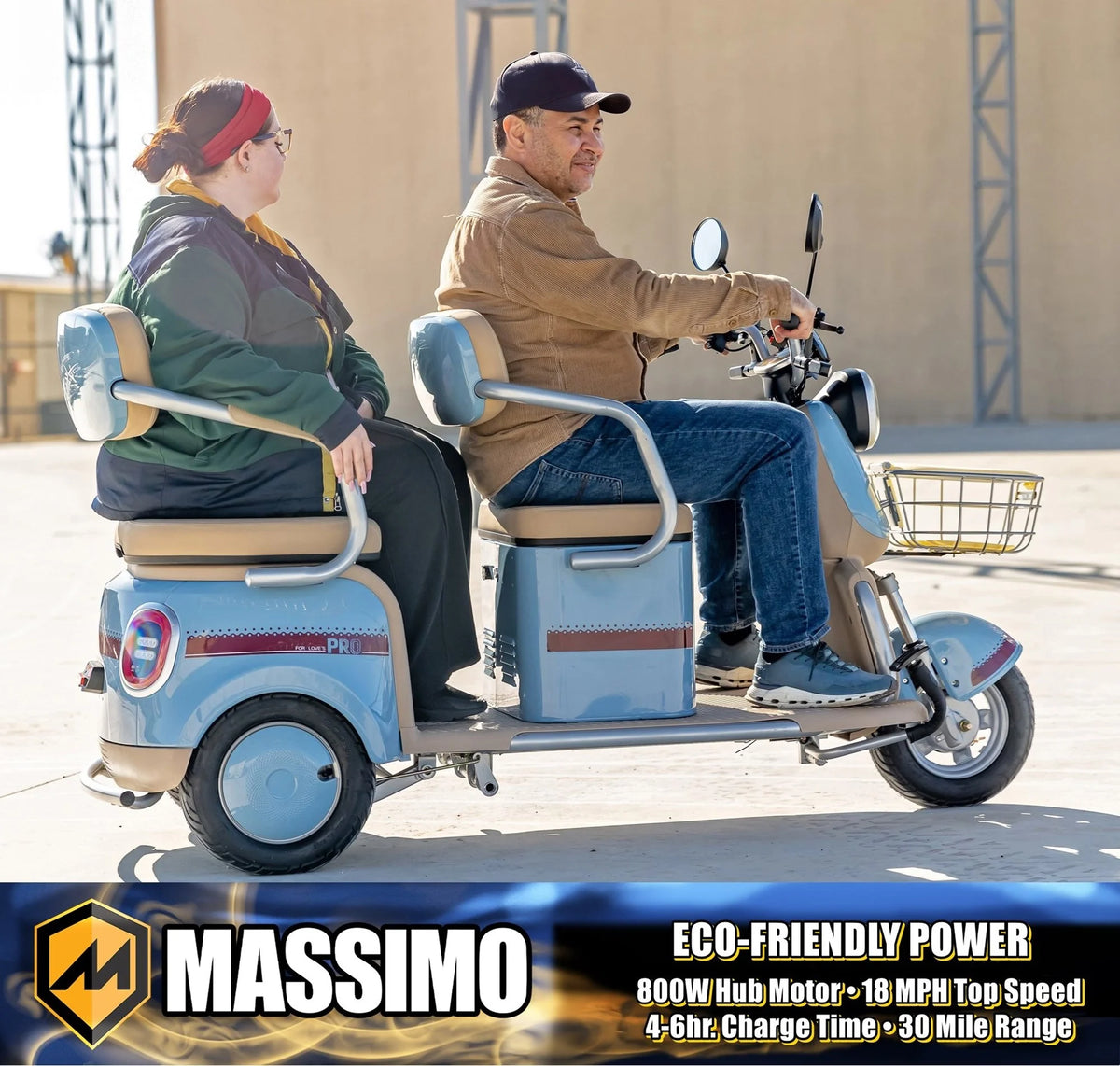 Massimo MGC E-Trike 3-Wheel Electric Cart �C 17 MPH, 2-Seater Adult Scooter �C Blue
