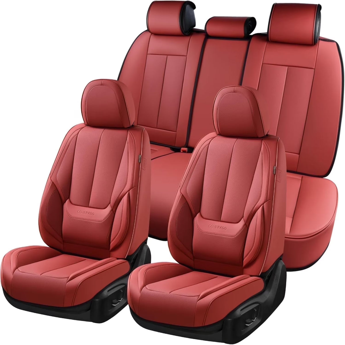 Coverado Black Front Car Seat Covers, Stylish Waterproof Premium Leather Automotive Seat Protectors, Airbag Compatible Auto Interior Accessories Universal Fit for Most Cars SUV Pick-up Trucks