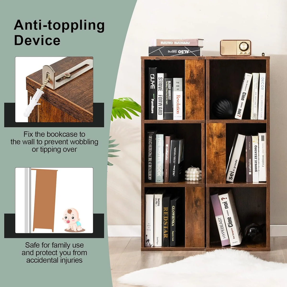 3 Cube Bookcase Set of 2, Modern Bookshelf w/Cubical Storage Shelves, Wood Bookshelves & Bookcases, Small Book Shelf for Bedroom, Living Room, Home Office (White)