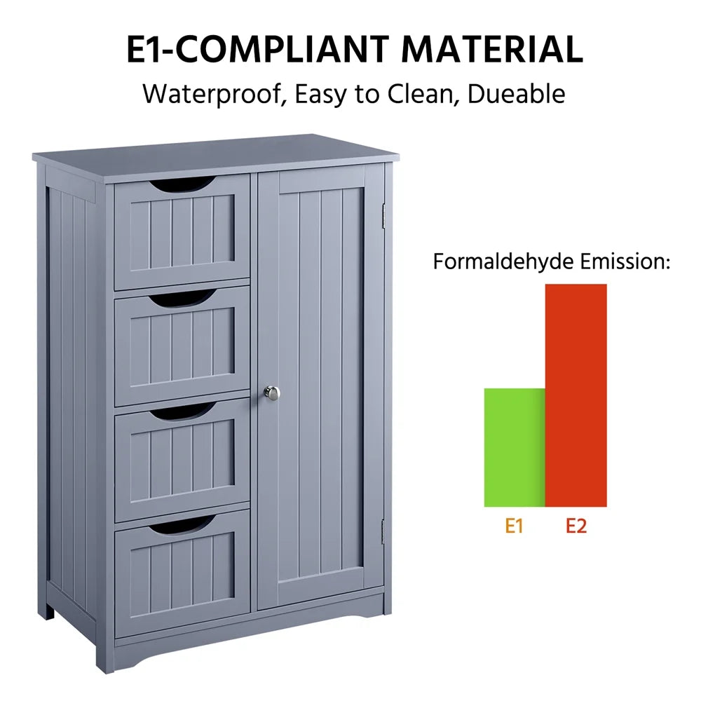 Alden Design Wooden Bathroom Storage Cabinet with 4 Drawers & Cupboard, Espresso