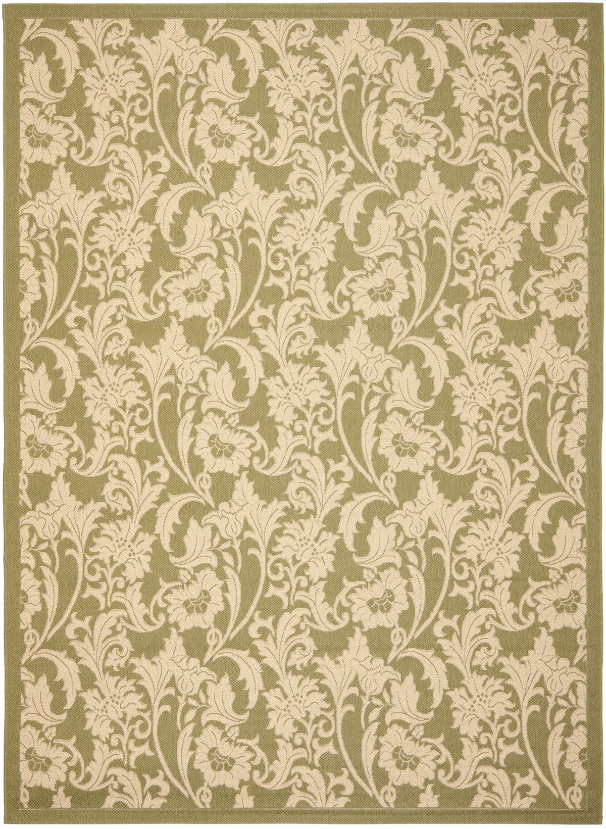 SAFAVIEH Courtyard Aubrey Floral Indoor/Outdoor Area Rug, Green/Creme, 5'3" x 7'7"