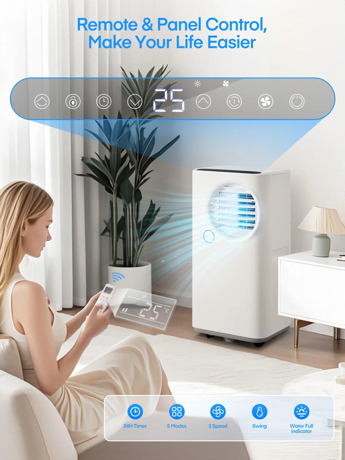 FOHERE 12000 BTU Portable Air Conditioner for Room Cooling and Heating, Covers up to 550 Sq. Ft, 4 IN 1 All Season AC Portable Air Conditioner with Remote Control and Window Kit, White
