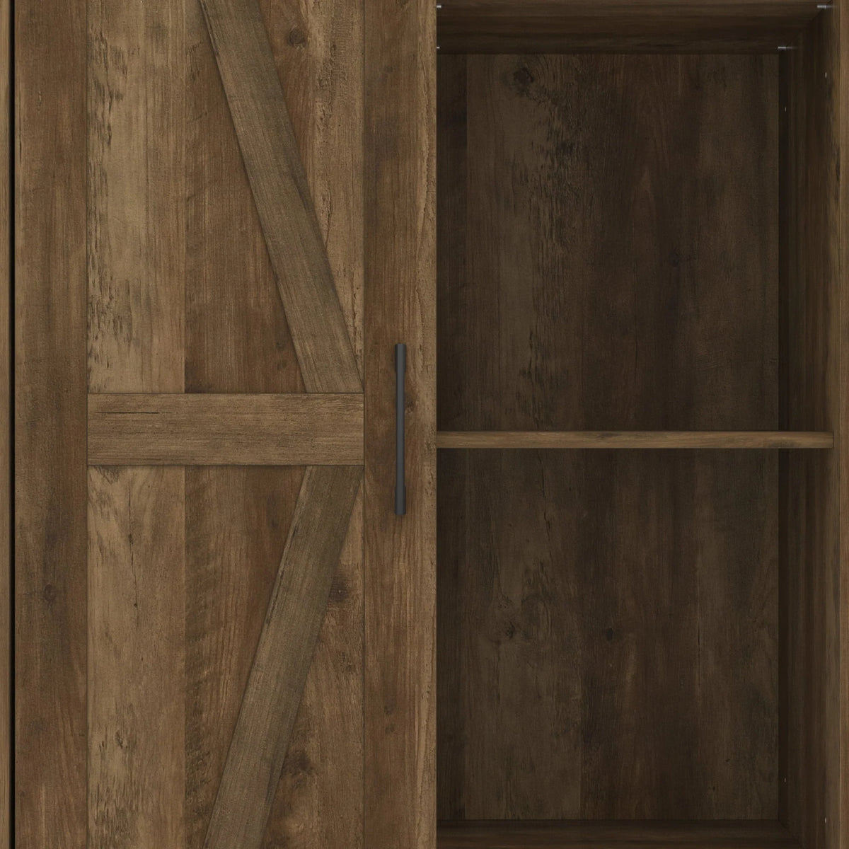Woven Paths Shelton Wood Kitchen Pantry with 1 Sliding Barn Door, Knotty Oak