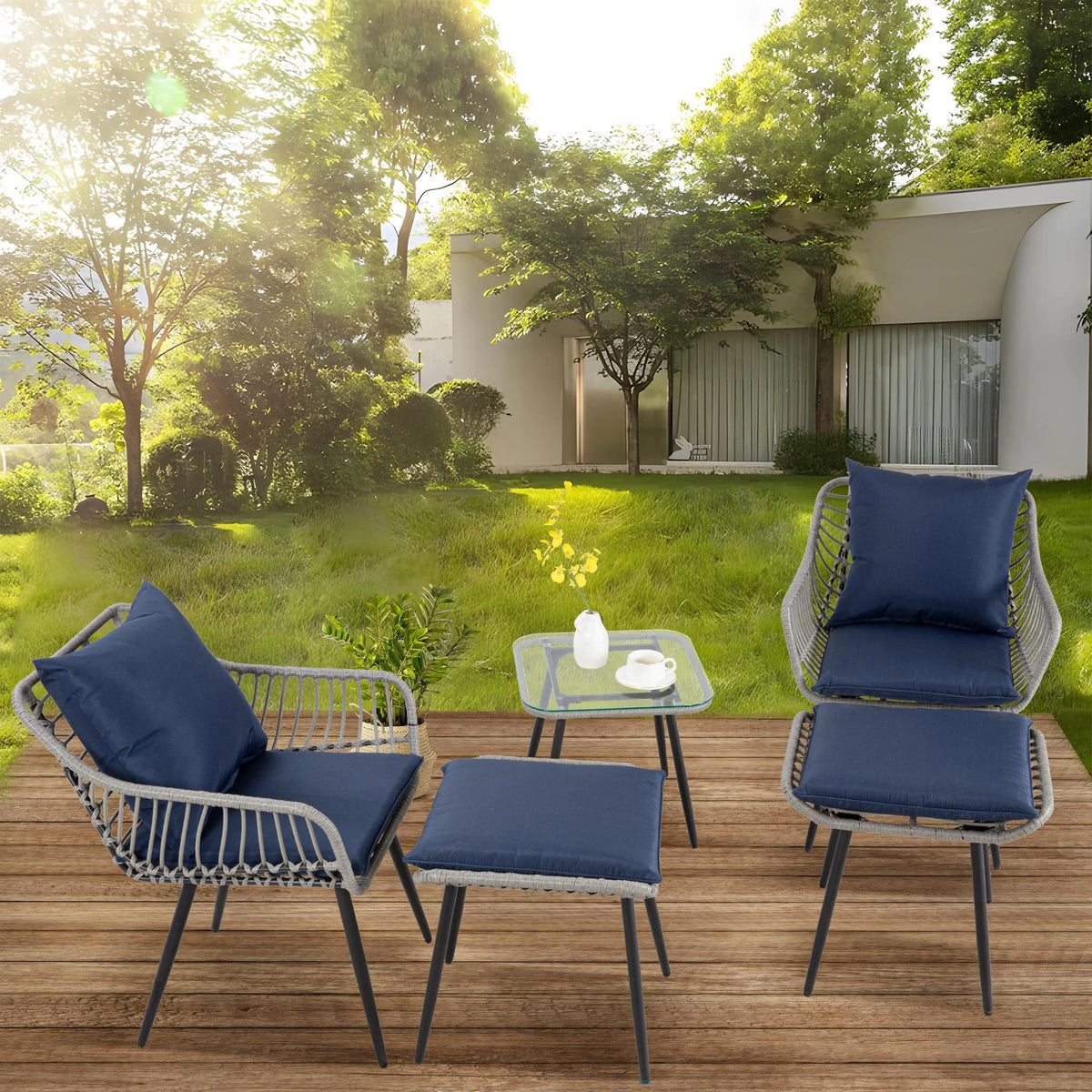 FHFO 3 Piece Patio Bistro Set, Outdoor Wicker Apartment Balcony Furniture Sets, Rattan Table and Chairs Set of 2 for Porch Backyard Lawn Poolside Deck, Beige