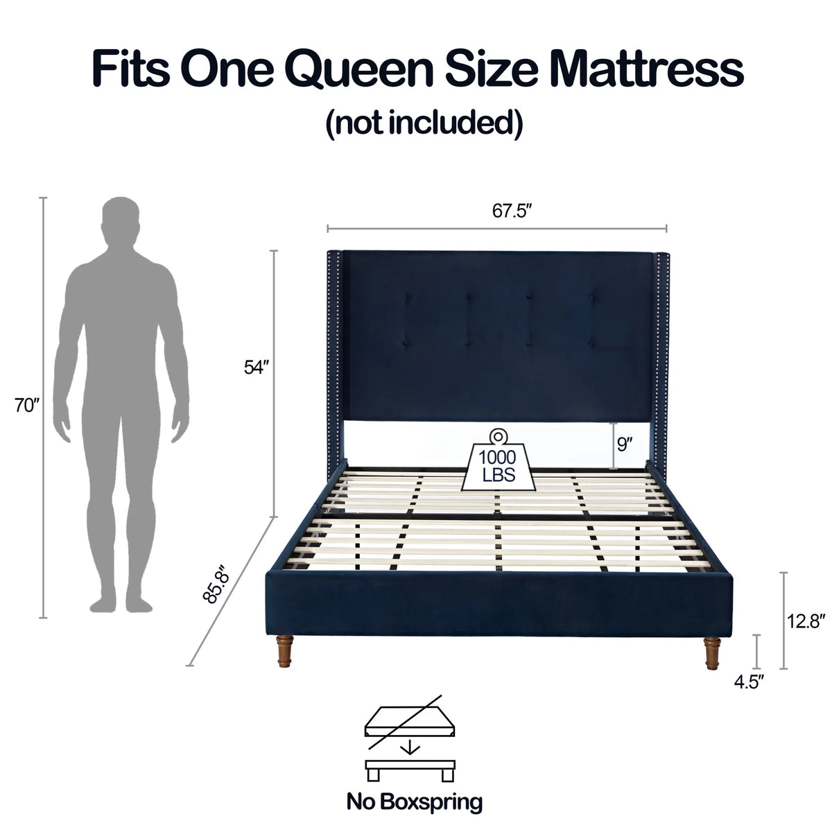 King Bed Frame Upholstered Bed with Tall Headboard, Chenille Platform Bed King Size, No Box Spring Needed, Easy Assembly, Ivory