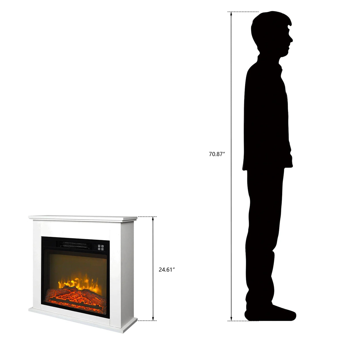 UbesGoo 25" Electric Fireplace Wall/Corner White Wood Cabinet w/Remote Control