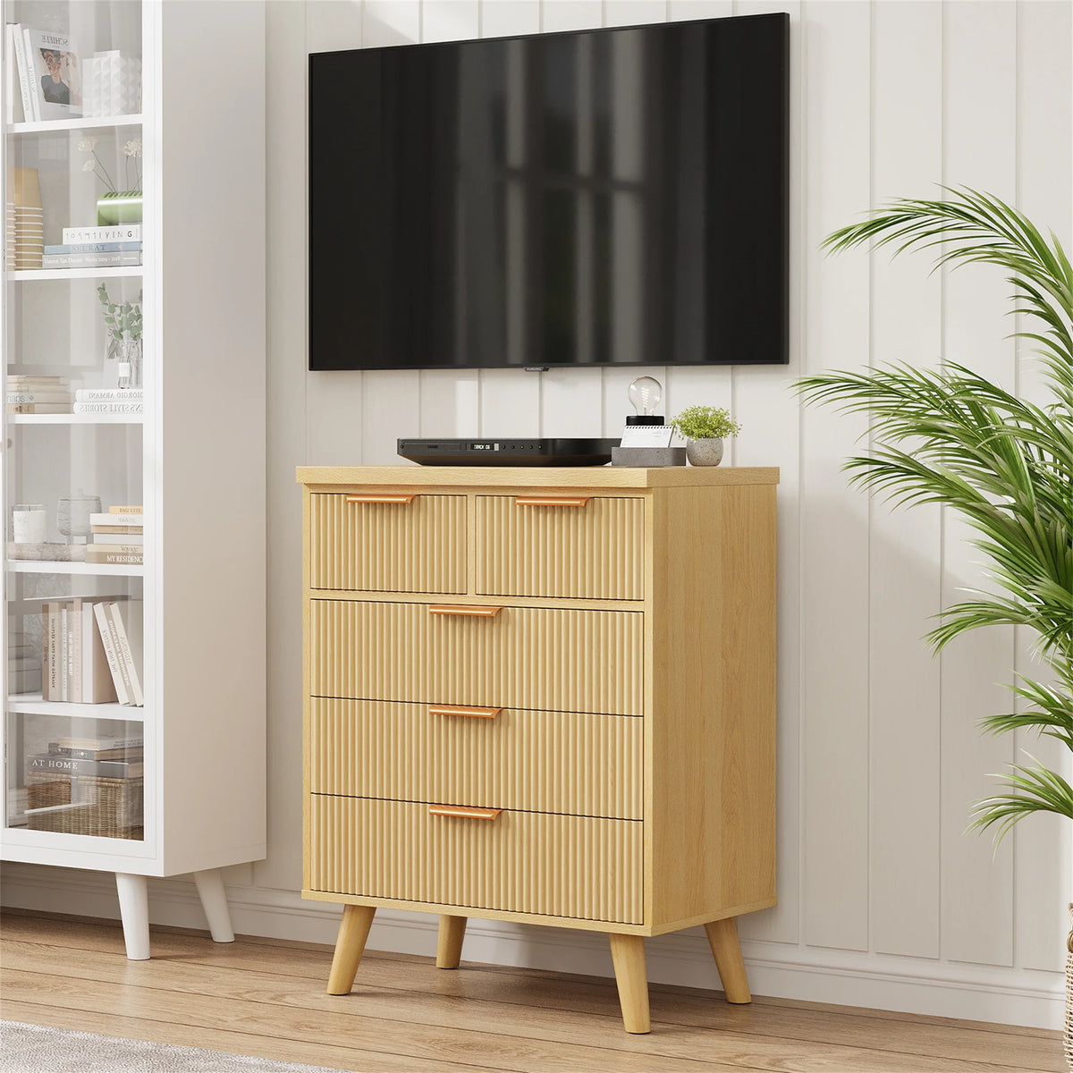 Planntonneo Boho Fluted 6 Drawer Dresser, Wooden Chests for Bedroom