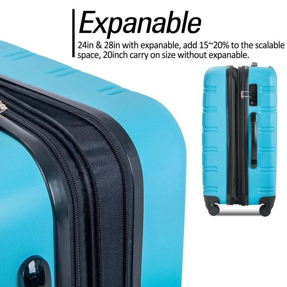 Tcbosik Luggage Sets, 3 Piece Set Hardside Suitcases with Spinner Wheels, 20/24/28 Travel Luggage Lightweight, Dark Blue