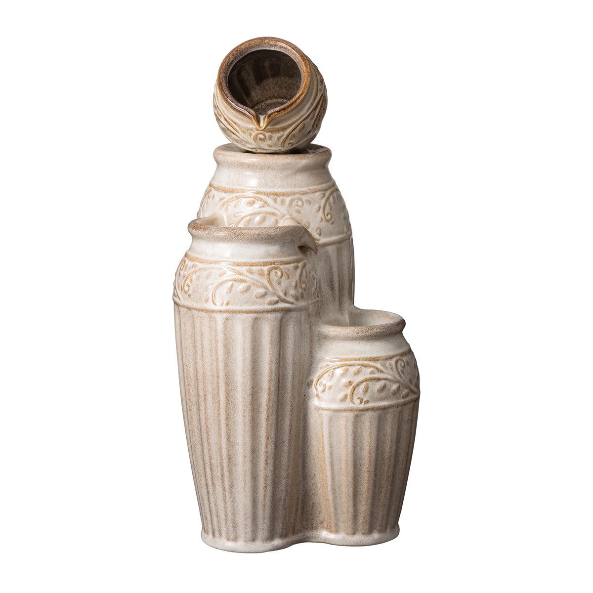 Glitzhome 27.25" 4 Tier Embossed Pattern Ceramic Pots Electrical Water Fountain with LED Light