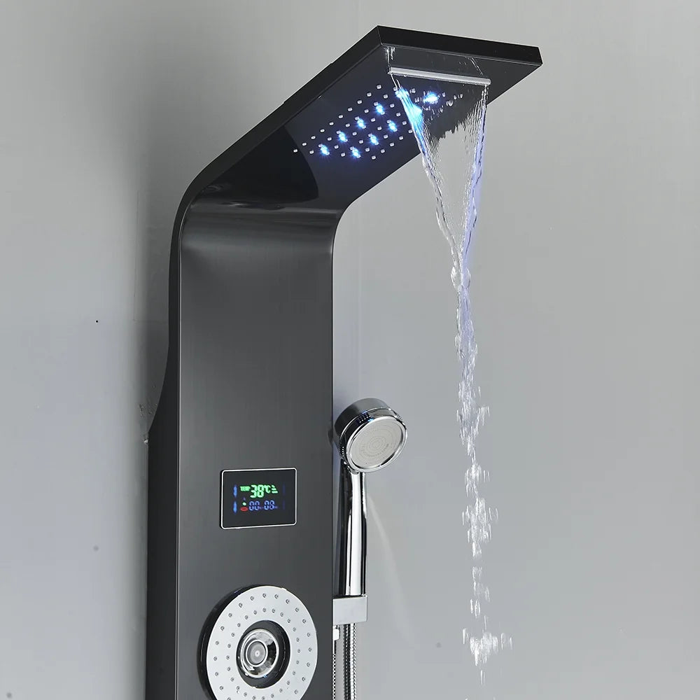 Shower Panel Tower System LED Rain&Waterfall Massage Jet Sprayer Stainless Steel