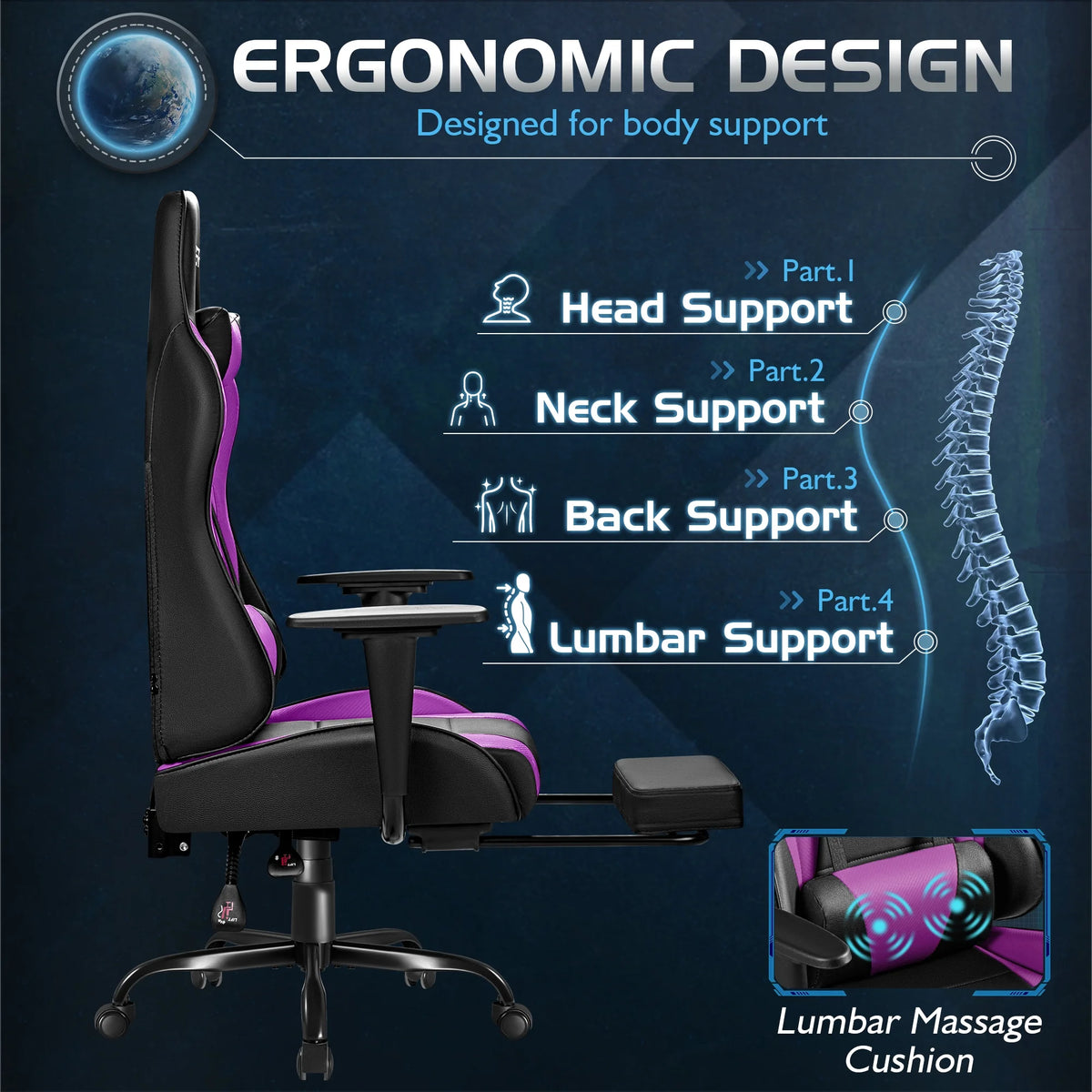 Homall Massage Gaming Chair Office Chair High Back PU Leather Chair with Footrest, Black