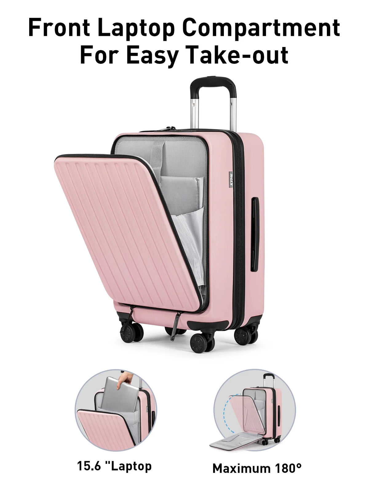Front Open Carry On Luggage Laptop Compartment 100%PC TSA Lock Spinner Wheels 20" Lightweight Hardside Suitcase
