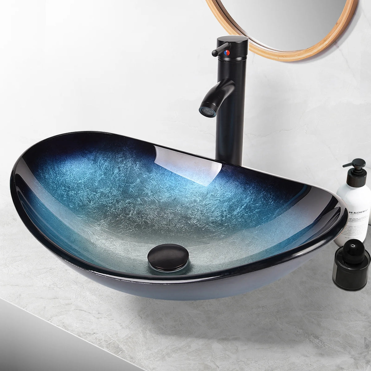 FULLWATT Bathroom Ceramic Sink Vanity Vessel Basin Porcelain Faucet Drain Combo Rectangle,White