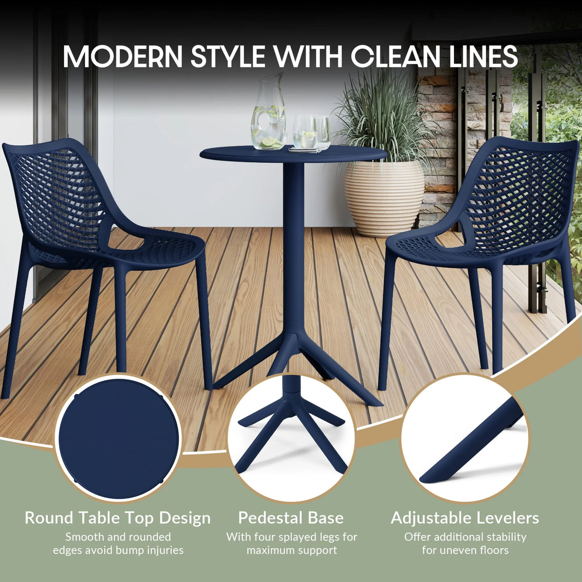 WestinTrends Playa 3-Piece Outdoor Resin Patio Bistro Set with Stackable Patio Dining Chairs, Black
