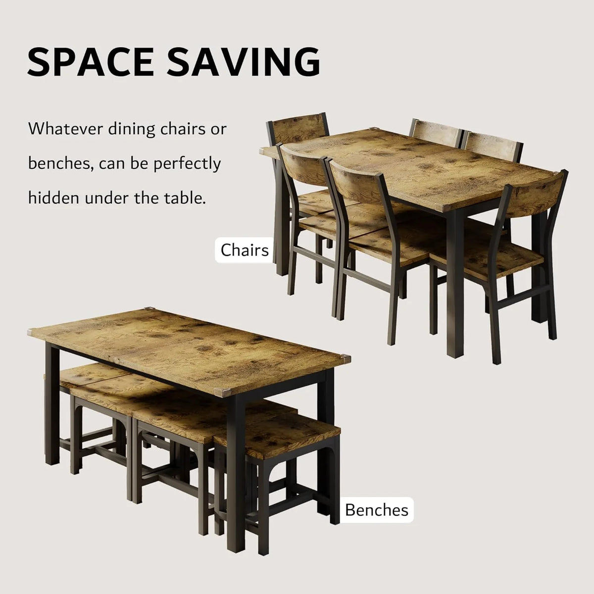 iPormis 63" Extendable Dining Table for 4-8, Square Wooden Dining Room Table with Metal Base, Modern Extendable Table for  Small Kitchens, Dining Office Areas, Black