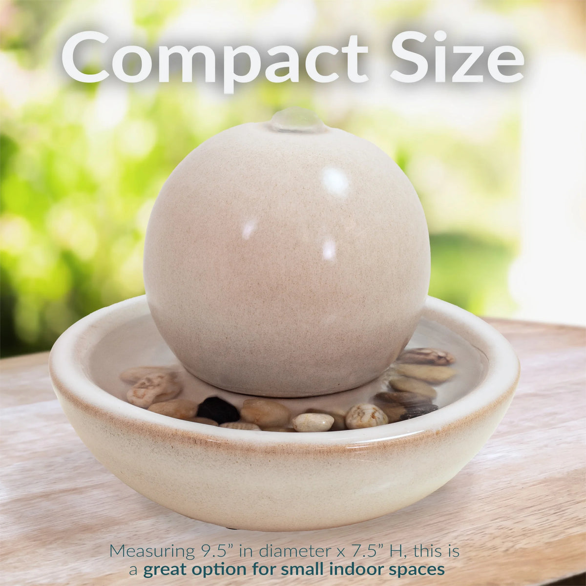 Sunnydaze Modern Teal Ceramic Tabletop Water Fountain with Orb