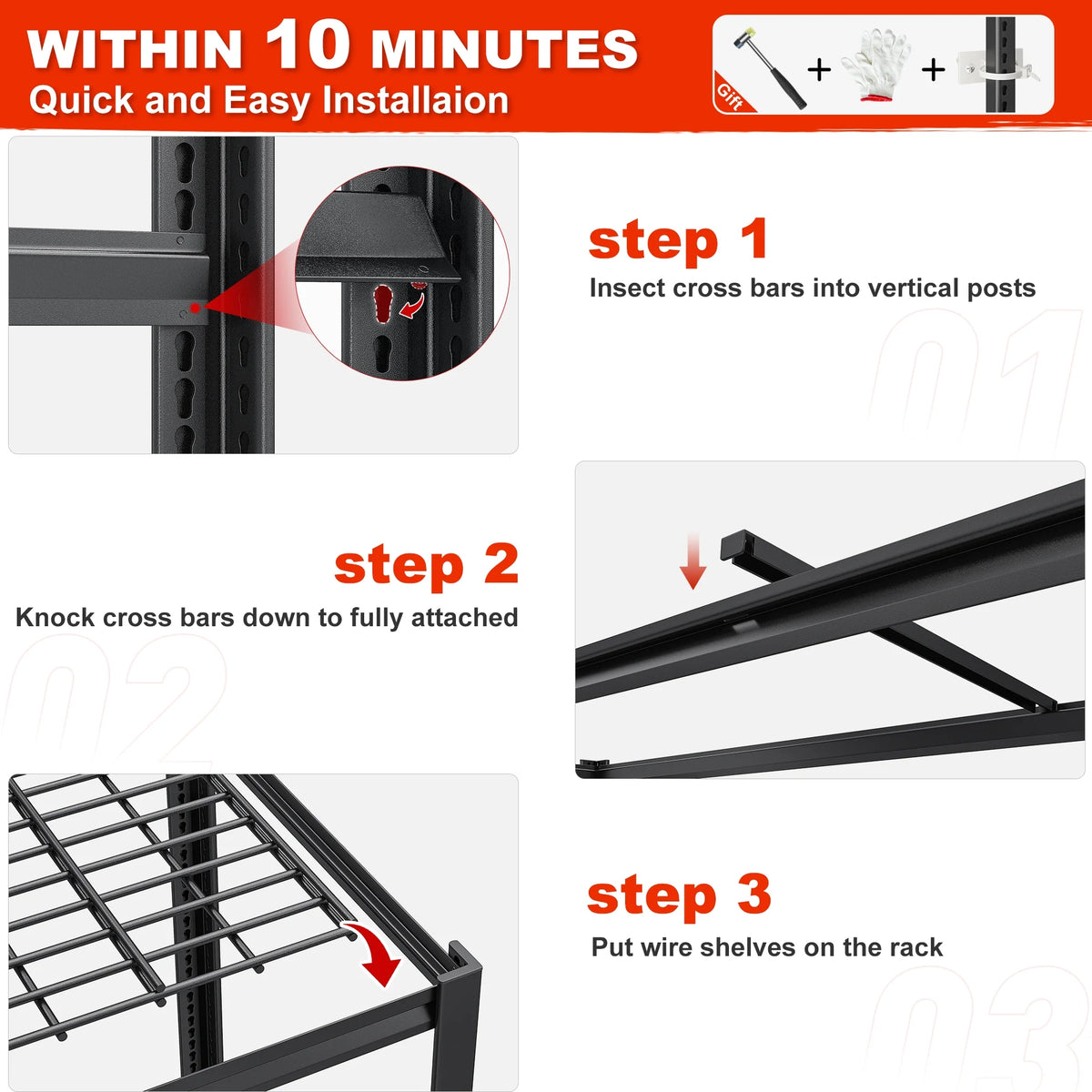 REIBII 55" W Wire Shelving Garage Shelves Heavy Duty 3000lbs Adjustable 5-Tier Storage Rack