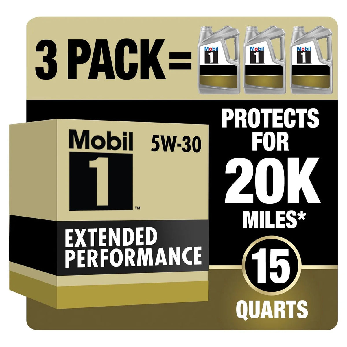 Mobil 1 Extended Performance Full Synthetic Motor Oil 5W-30, 5 Quart (3 Pack)