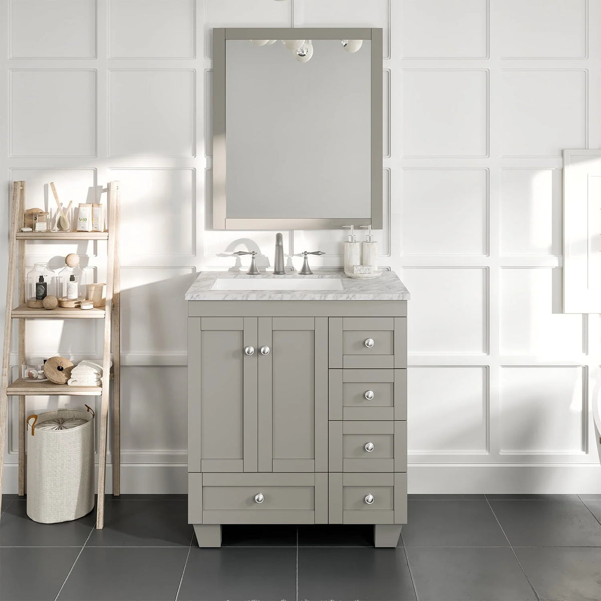 Eviva Bathroom Vanity Acclaim C. 30" Transitional Gray with White Carrara Marble Counter-Top